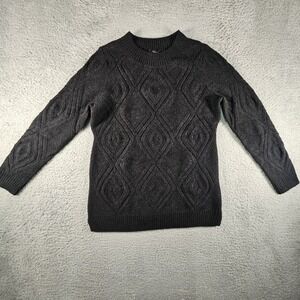 Talbots Sweater Womens M‎ Black Argyle Diamond Print Cable Knit Metallic Preppy